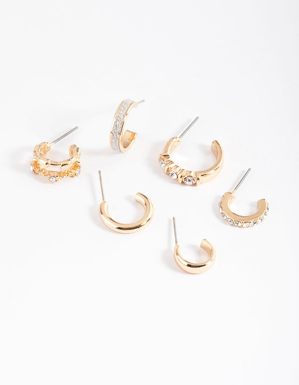 Gold Statement Glitter & Diamante Stack Earrings