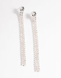 Silver Cubic Zirconia Cup Chain Back & Front Sandwich Earrings - link has visual effect only