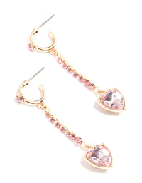 Gold Pink Heart Drop Hoop Earrings - link has visual effect only