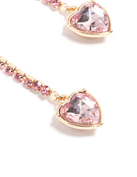 Gold Pink Heart Drop Hoop Earrings - link has visual effect only