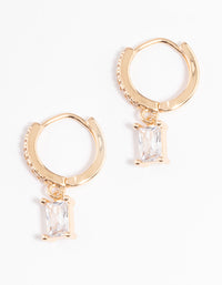 Gold Rectangle Cubic Zirconia Huggie Earrings - link has visual effect only