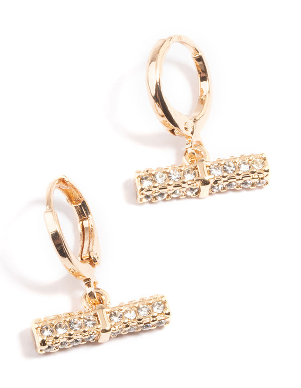 Gold Diamante Bar Huggie Earrings