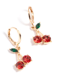 Gold Diamante Cherry Medium Huggie Earrings - link has visual effect only