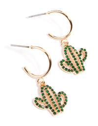 Green Diamante Cactus Huggie Earrings - link has visual effect only