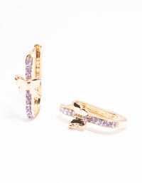 Gold Diamante Butterfly Oval Huggie Earrings - link has visual effect only