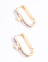 Gold Diamante Butterfly Oval Huggie Earrings - link has visual effect only