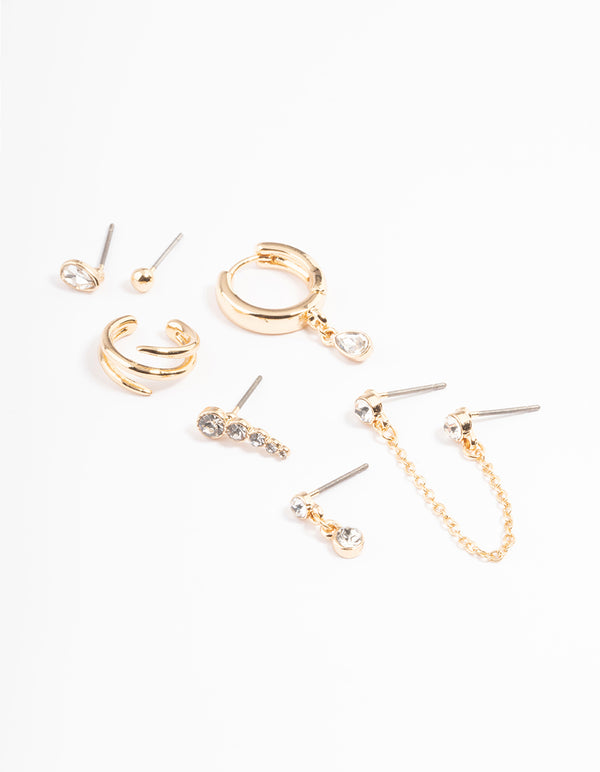 Gold Diamante Circle & Teardrop Mix Ear Stack