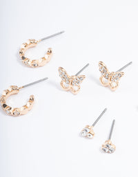 Gold Diamante Butterfly Mixed Earring Pack - link has visual effect only