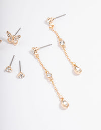 Gold Diamante Butterfly Mixed Earring Pack - link has visual effect only