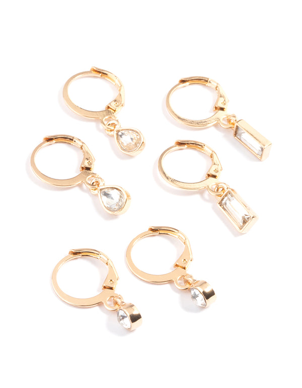 Gold Mixed Shape Huggie Earrings Pack