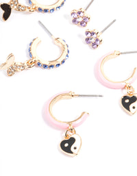 Gold Pink Enamel Charm Earrings 4-Pack - link has visual effect only