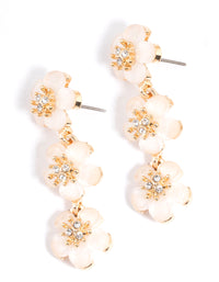 Gold Diamante White Flower Drop Earrings - link has visual effect only