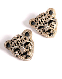 Gold Leopard Diamante Stud Earrings - link has visual effect only