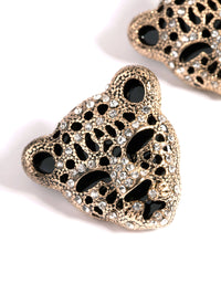 Gold Leopard Diamante Stud Earrings - link has visual effect only