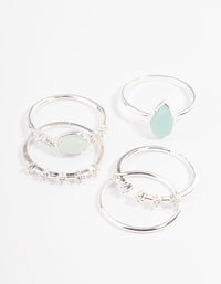 Silver Plated Amazonite Cubic Zirconia Dainty Stack Ring - link has visual effect only