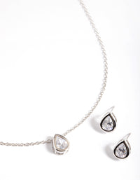 Silver Diamond Simulant Clear Teardrop Earring & Necklace Set - link has visual effect only