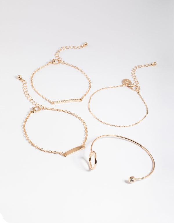 Gold Diamante Bar & Circle Bracelet 4-Pack