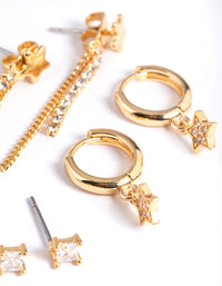 Gold Plated Stars & Chain Earrings 6-Pack - link has visual effect only