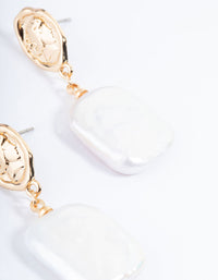 Gold Plated Oval Coin & Freshwater Pearl Drop Earrings - link has visual effect only