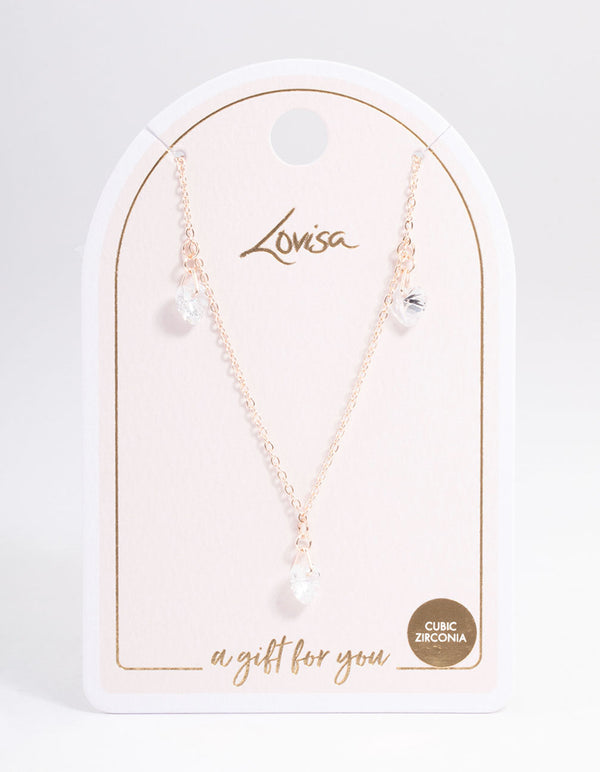 Rose Gold Cubic Zirconia Heart Droplet Necklace