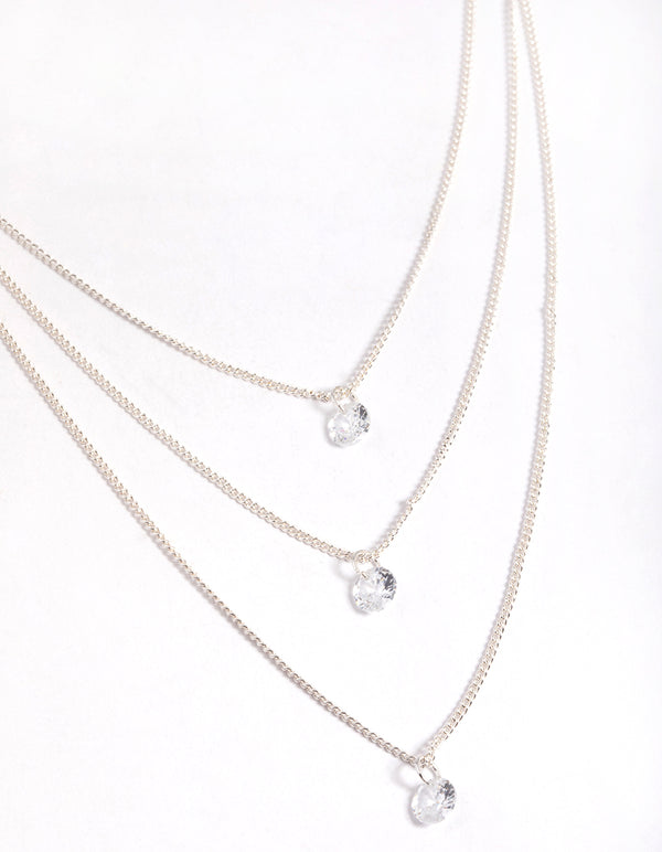 Silver Classic Diamante Layered Necklace