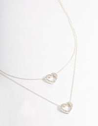 Silver Double Diamante Open Heart Layered Necklace - link has visual effect only