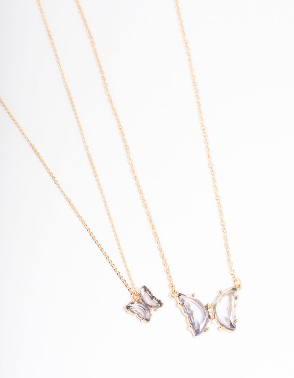 Gold Statement Diamante Butterfly Necklace