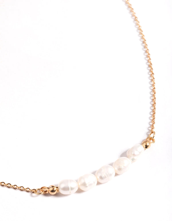 Gold Five Freshwater Pearl Simple Necklace