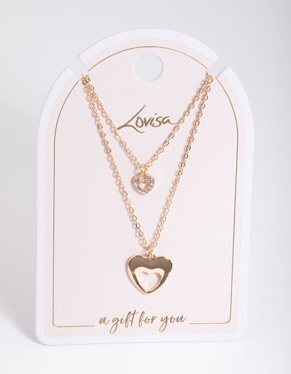 Gold Double Mixed Open Heart Necklace