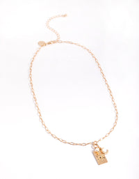 Gold Freshwater Pearl Cresent & Charm Necklace - link has visual effect only