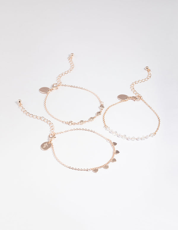 Rose Gold Disc, Pearl & Heart Bracelet Pack