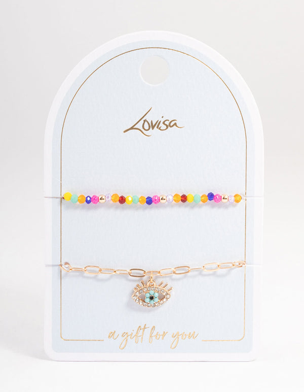 Gold Bead & Evil Eye Bracelet Pack