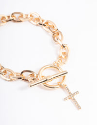 Gold Open Circle & Bar Cross Bracelet - link has visual effect only