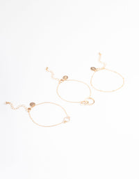 Gold Open Circle Linked Bracelet Pack - link has visual effect only