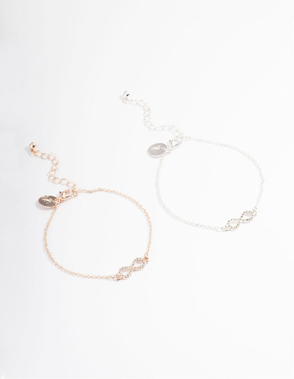 Mixed Metal Diamante Infinity Bracelet Pack