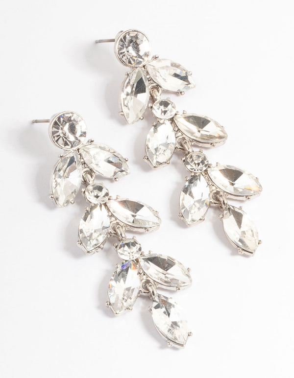 Silver Mini Stone Leaf Drop Earrings