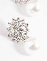 Rhodium Diamante Swirl Pearl Stud Earrings - link has visual effect only