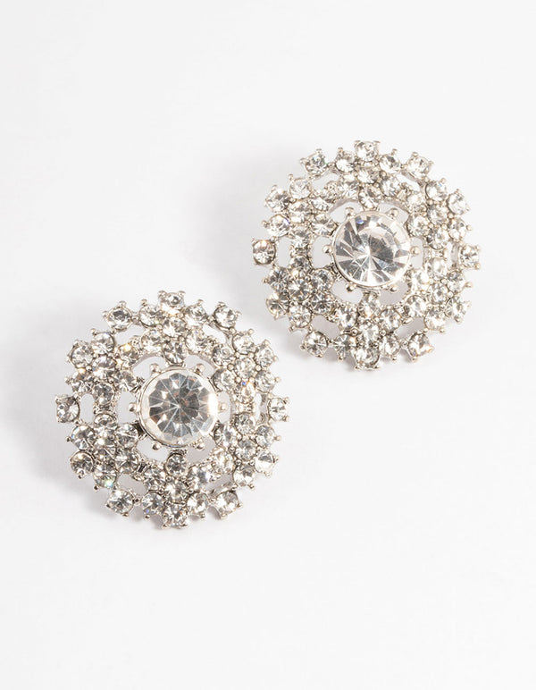 Silver Statement Grand Diamante Stud Earrings