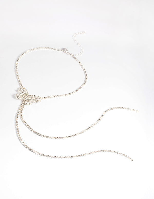 Silver Diamante Butterfly Drop Choker