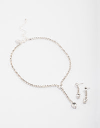 Silver Teardrop Diamante Cupchain Earrings & Necklace - link has visual effect only