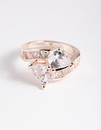 Rose Gold Cubic Zirconia Pear Crossover Ring - link has visual effect only