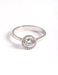 Rhodium Cubic Zirconia Centre Stone with Halo Ring - link has visual effect only