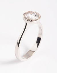 Rhodium Cubic Zirconia Centre Stone with Halo Ring - link has visual effect only