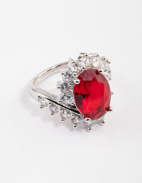 Silver Cubic Zirconia Vintage Red Oval Ring - link has visual effect only