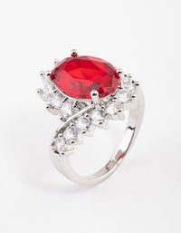 Silver Cubic Zirconia Vintage Red Oval Ring - link has visual effect only