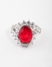 Silver Cubic Zirconia Vintage Red Oval Ring - link has visual effect only