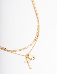 Gold Plated Cross & Figaro Layered Necklace - link has visual effect only