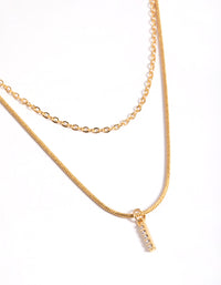 Letter I Gold Plated Layered Diamante Initial Necklace - link has visual effect only