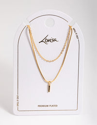 Letter I Gold Plated Layered Diamante Initial Necklace - link has visual effect only