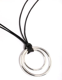 Rhodium Double Circle String Cord Necklace - link has visual effect only